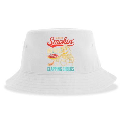 Old Row Smokin Meats And Clapping Cheeks Funny Sustainable Bucket Hat