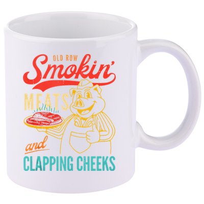 Old Row Smokin Meats And Clapping Cheeks Funny 11oz C Handle Ceramic Mug