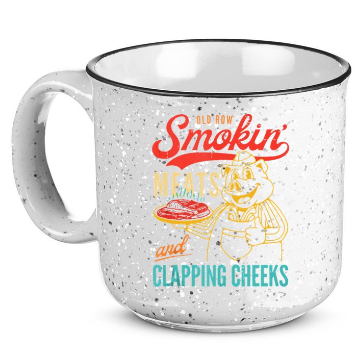 Old Row Smokin Meats And Clapping Cheeks Funny 15oz Campfire Ceramic Mug
