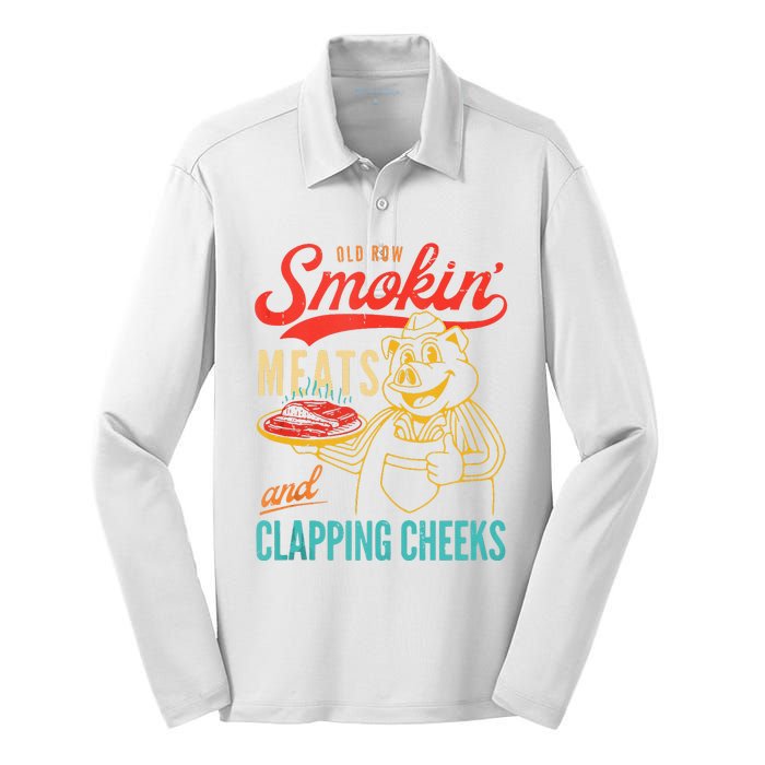 Old Row Smokin Meats And Clapping Cheeks Funny Silk Touch Performance Long Sleeve Polo