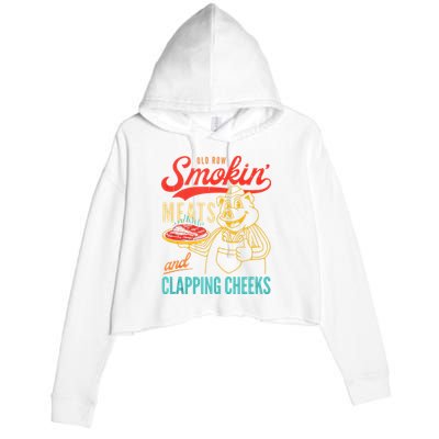 Old Row Smokin Meats And Clapping Cheeks Funny Crop Fleece Hoodie