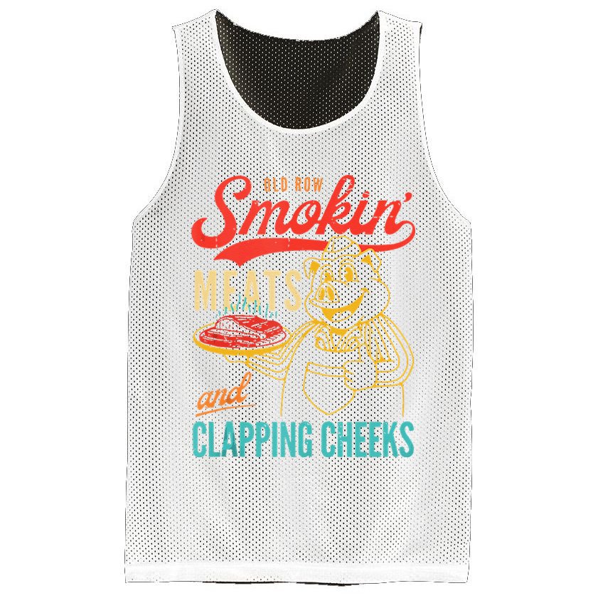 Old Row Smokin Meats And Clapping Cheeks Funny Mesh Reversible Basketball Jersey Tank