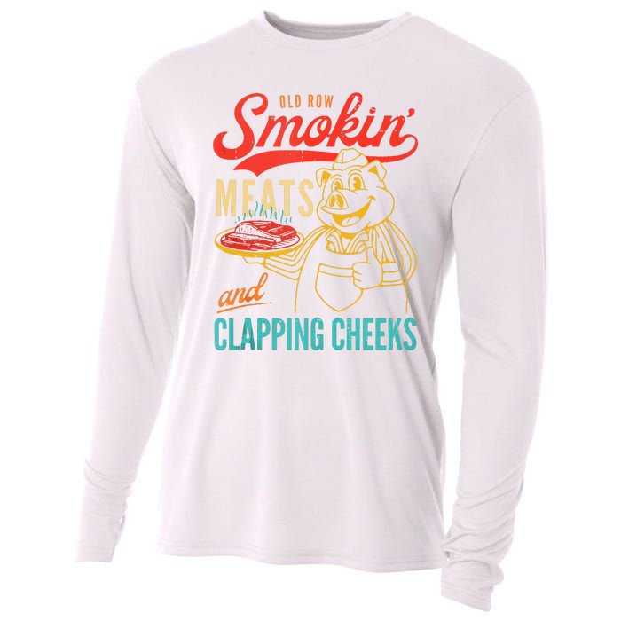 Old Row Smokin Meats And Clapping Cheeks Funny Cooling Performance Long Sleeve Crew