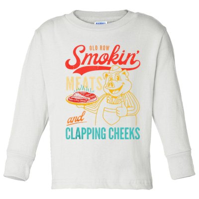 Old Row Smokin Meats And Clapping Cheeks Funny Toddler Long Sleeve Shirt