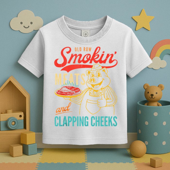 Old Row Smokin Meats And Clapping Cheeks Funny Toddler T-Shirt