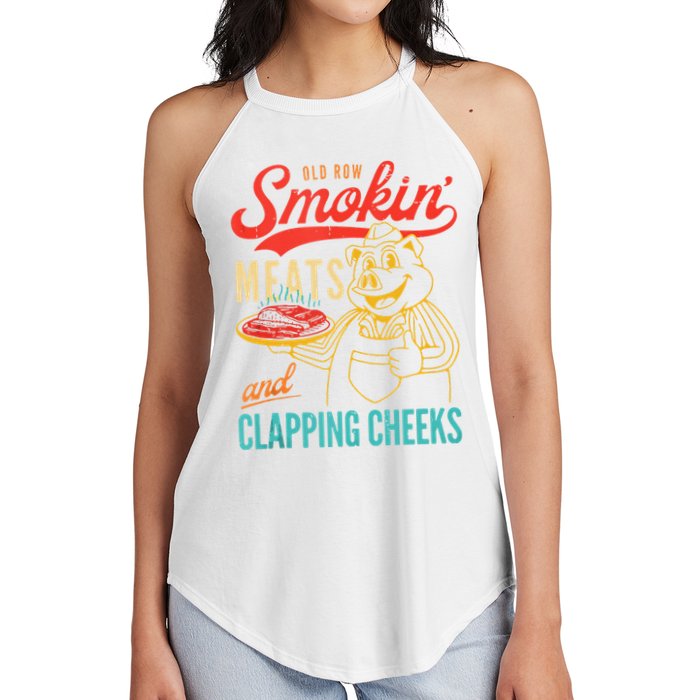 Old Row Smokin Meats And Clapping Cheeks Funny Women's Perfect Tri Rocker Tank