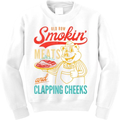 Old Row Smokin Meats And Clapping Cheeks Funny Kids Sweatshirt