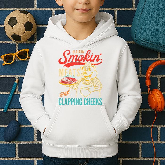 Old Row Smokin Meats And Clapping Cheeks Funny Kids Hoodie