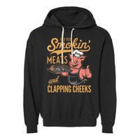 Old Row Smokin Meats And Clapping Cheeks Funny Bbq Garment-Dyed Fleece Hoodie