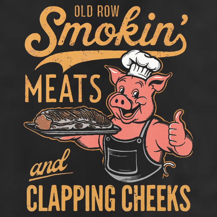 Old Row Smokin Meats And Clapping Cheeks Funny Bbq Garment-Dyed Fleece Hoodie