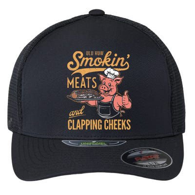 Old Row Smokin Meats And Clapping Cheeks Funny Bbq Flexfit Unipanel Trucker Cap