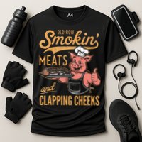 Old Row Smokin Meats And Clapping Cheeks Funny Bbq Performance Shirt
