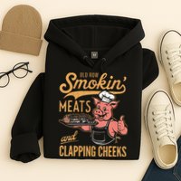 Old Row Smokin Meats And Clapping Cheeks Funny Bbq Hoodie