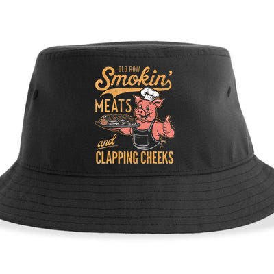 Old Row Smokin Meats And Clapping Cheeks Funny Bbq Sustainable Bucket Hat