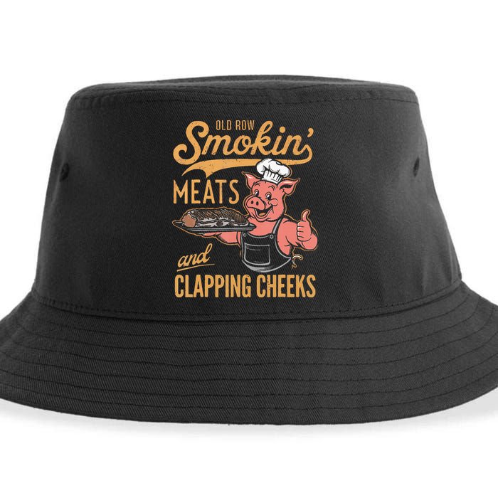 Old Row Smokin Meats And Clapping Cheeks Funny Bbq Sustainable Bucket Hat