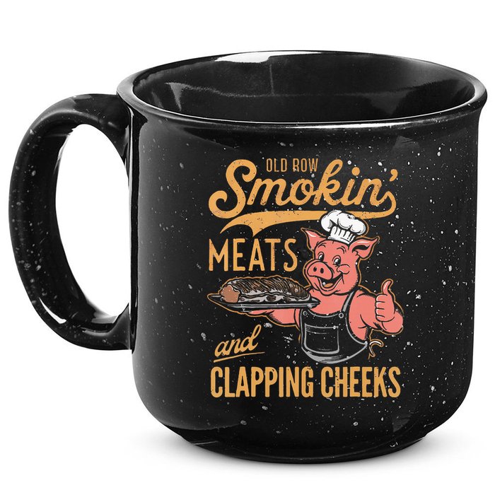 Old Row Smokin Meats And Clapping Cheeks Funny Bbq 15oz Campfire Ceramic Mug