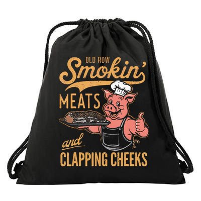 Old Row Smokin Meats And Clapping Cheeks Funny Bbq Drawstring Bag