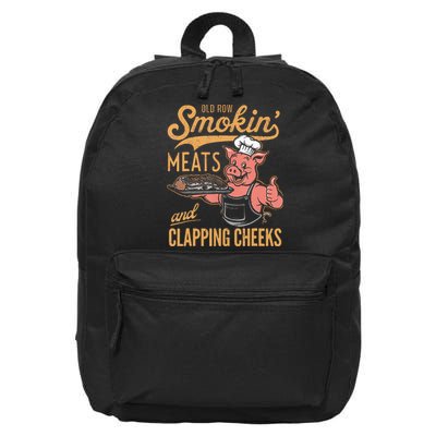 Old Row Smokin Meats And Clapping Cheeks Funny Bbq 16 in Basic Backpack
