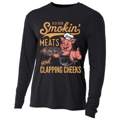 Old Row Smokin Meats And Clapping Cheeks Funny Bbq Cooling Performance Long Sleeve Crew