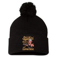Old Row Smokin Meats And Clapping Cheeks Funny Bbq Pom Pom 12in Knit Beanie