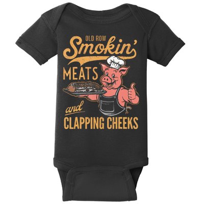 Old Row Smokin Meats And Clapping Cheeks Funny Bbq Baby Bodysuit