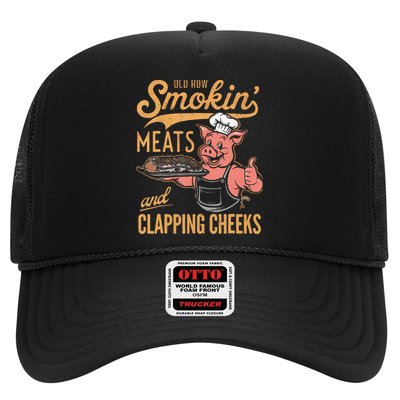 Old Row Smokin Meats And Clapping Cheeks Funny Bbq Trucker Hat