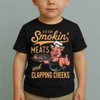 Old Row Smokin Meats And Clapping Cheeks Funny Bbq Toddler T-Shirt