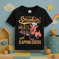 Old Row Smokin Meats And Clapping Cheeks Funny Bbq Toddler T-Shirt