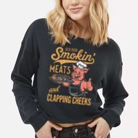 Old Row Smokin Meats And Clapping Cheeks Funny Bbq Cropped Pullover Crew