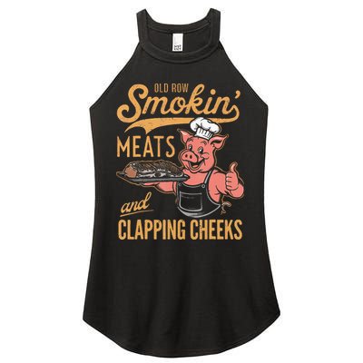 Old Row Smokin Meats And Clapping Cheeks Funny Bbq Women's Perfect Tri Rocker Tank