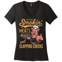Old Row Smokin Meats And Clapping Cheeks Funny Bbq Women's V-Neck T-Shirt