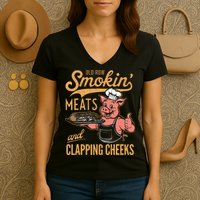 Old Row Smokin Meats And Clapping Cheeks Funny Bbq Women's V-Neck T-Shirt