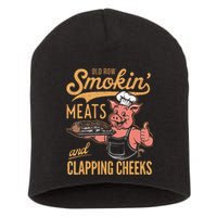 Old Row Smokin Meats And Clapping Cheeks Funny Bbq Short Acrylic Beanie