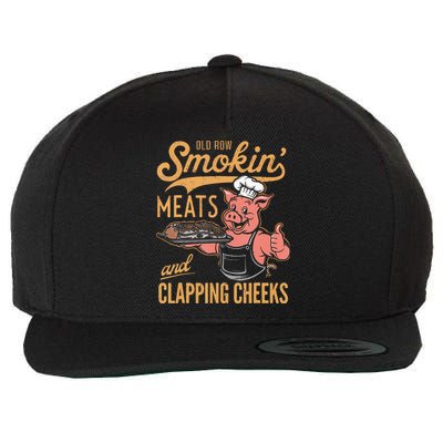 Old Row Smokin Meats And Clapping Cheeks Funny Bbq Wool Snapback Cap