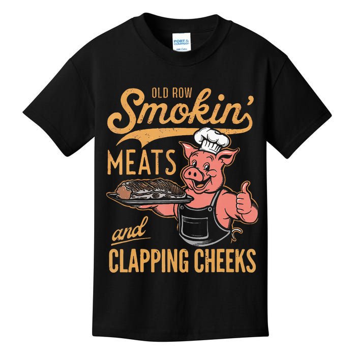 Old Row Smokin Meats And Clapping Cheeks Funny Bbq Kids T-Shirt