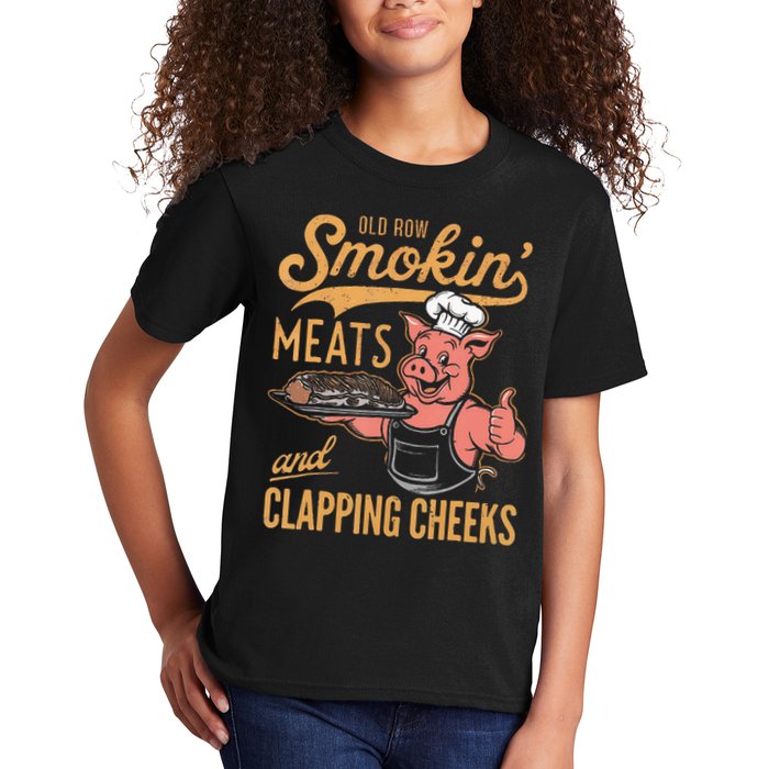 Old Row Smokin Meats And Clapping Cheeks Funny Bbq Kids T-Shirt