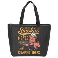 Old Row Smokin Meats And Clapping Cheeks Funny Bbq Zip Tote Bag