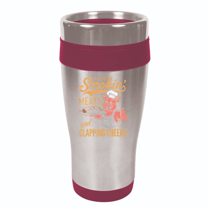 Old Row Smokin Meats And Clapping Cheeks Funny Bbq 16oz Travel Tumbler