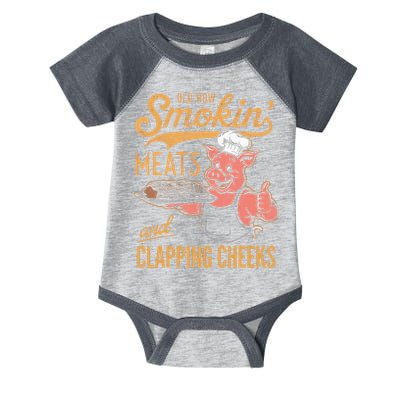 Old Row Smokin Meats And Clapping Cheeks Funny Bbq Infant Baby Jersey Bodysuit
