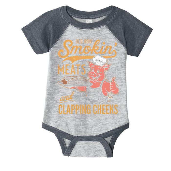 Old Row Smokin Meats And Clapping Cheeks Funny Bbq Infant Baby Jersey Bodysuit