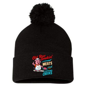 Old Row Smokin Meats And Clapping Cheeks Pom Pom 12in Knit Beanie