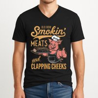 Old Row Smokin Meats And Clapping Cheeks Funny V-Neck T-Shirt