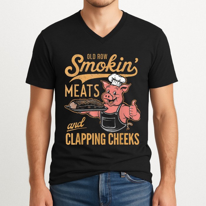 Old Row Smokin Meats And Clapping Cheeks Funny V-Neck T-Shirt