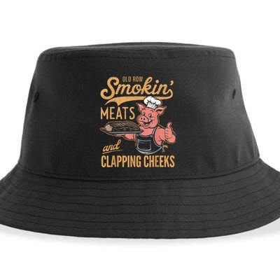 Old Row Smokin Meats And Clapping Cheeks Funny Sustainable Bucket Hat