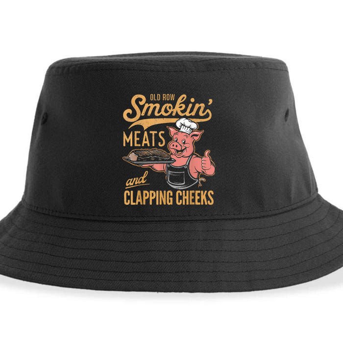 Old Row Smokin Meats And Clapping Cheeks Funny Sustainable Bucket Hat