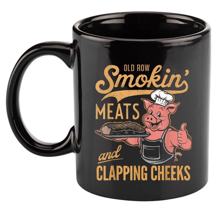 Old Row Smokin Meats And Clapping Cheeks Funny 11oz C Handle Ceramic Mug