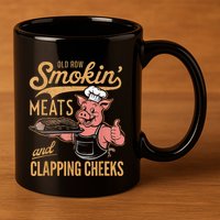 Old Row Smokin Meats And Clapping Cheeks Funny 11oz C Handle Ceramic Mug