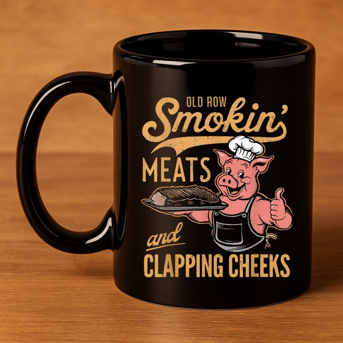 Old Row Smokin Meats And Clapping Cheeks Funny 11oz C Handle Ceramic Mug
