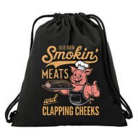 Old Row Smokin Meats And Clapping Cheeks Funny Drawstring Bag