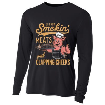 Old Row Smokin Meats And Clapping Cheeks Funny Cooling Performance Long Sleeve Crew